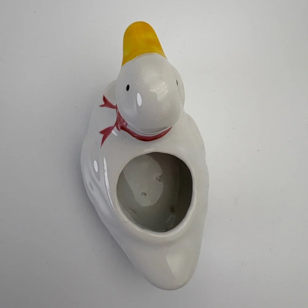 Charming White Duck Planter with Red Bow